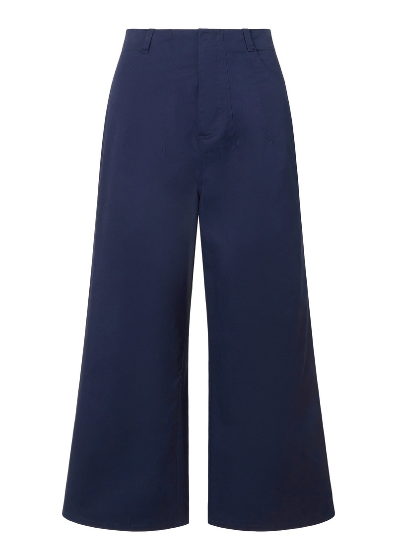 STAUD - Luca Cropped Stretch-Cotton Flare Pants - Navy - US 4 - Moda Operandi