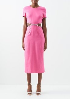 Staud - Matteo Cutout Linen Midi Dress - Womens - Pink White