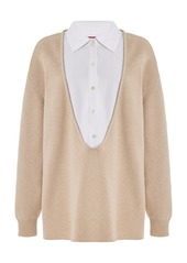 STAUD - Pietro Oversized Cotton-Cashmere Shirt Sweater - Neutral - L - Moda Operandi