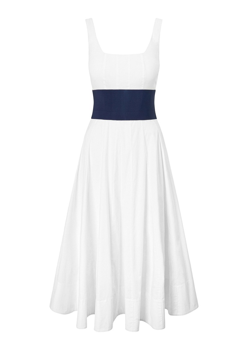 STAUD - Rig Denim-Paneled Cotton Poplin Midi Dress - Navy - US 0 - Moda Operandi