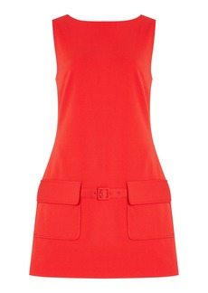 STAUD - Sheila Belted Stretch-Crepe Mini Dress - Red - S - Moda Operandi