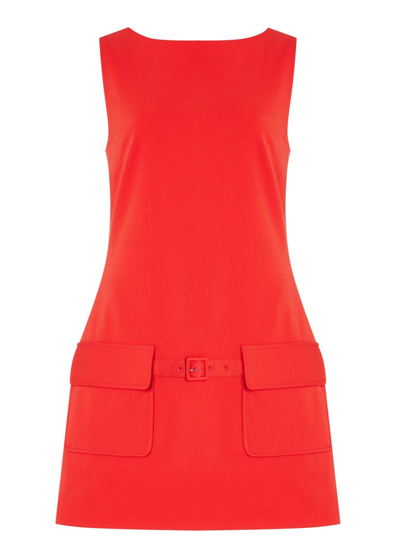 STAUD - Sheila Belted Stretch-Crepe Mini Dress - Red - XL - Moda Operandi