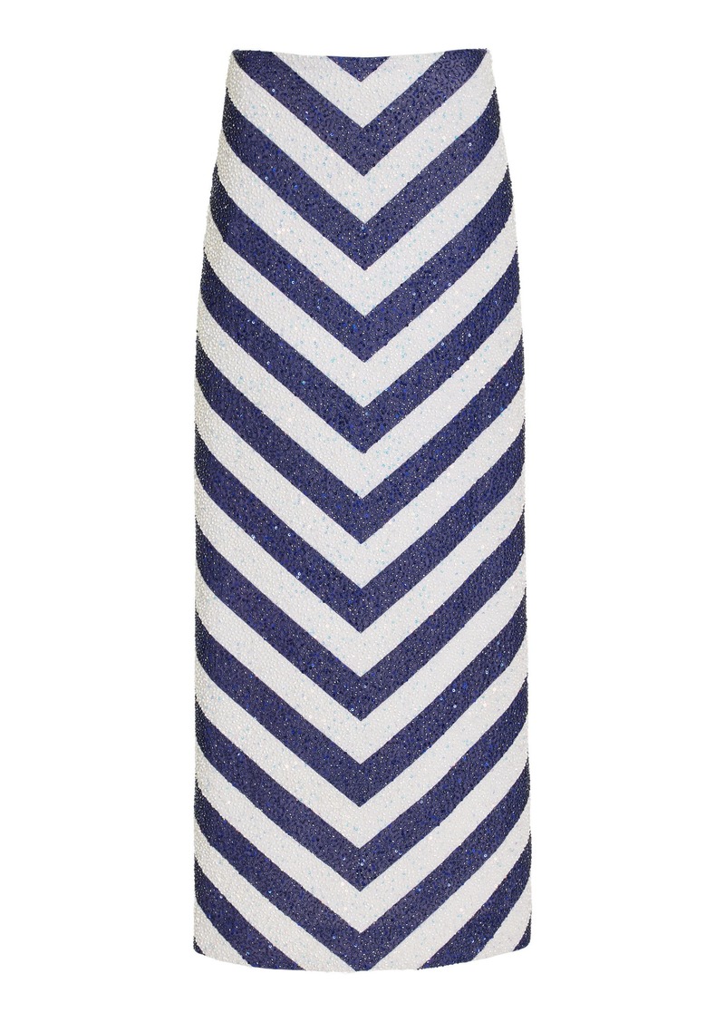 STAUD - St. Tropez Beaded Chevron Jersey Maxi Skirt - Navy - US 2 - Moda Operandi