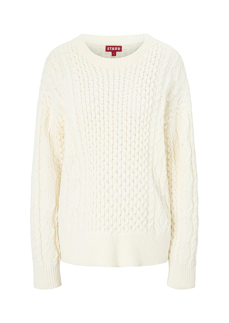 STAUD - Tracy Cable-Knit Cotton-Blend Sweater - White - L - Moda Operandi