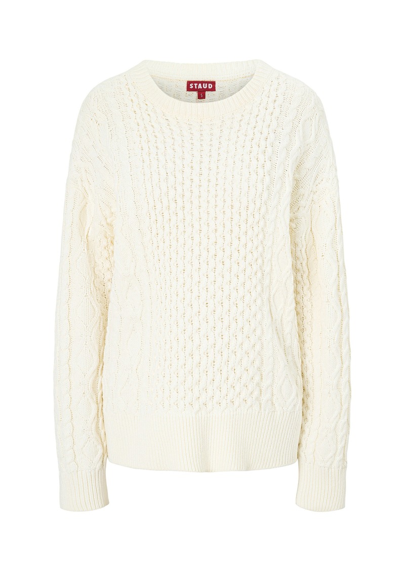 STAUD - Tracy Cable-Knit Cotton-Blend Sweater - White - M - Moda Operandi