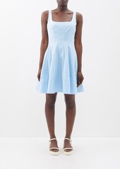 Staud - Wells Square-neck Cotton-blend Mini Dress - Womens - Light Blue