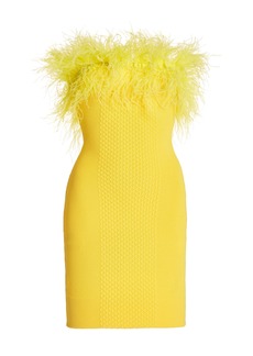STAUD - Women's Blanca Feather-Trimmed Strapless Knitted Mini Dress - Yellow - Moda Operandi