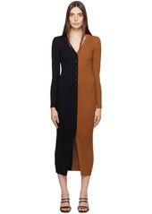 Staud Black & Tan Shoko Midi Dress