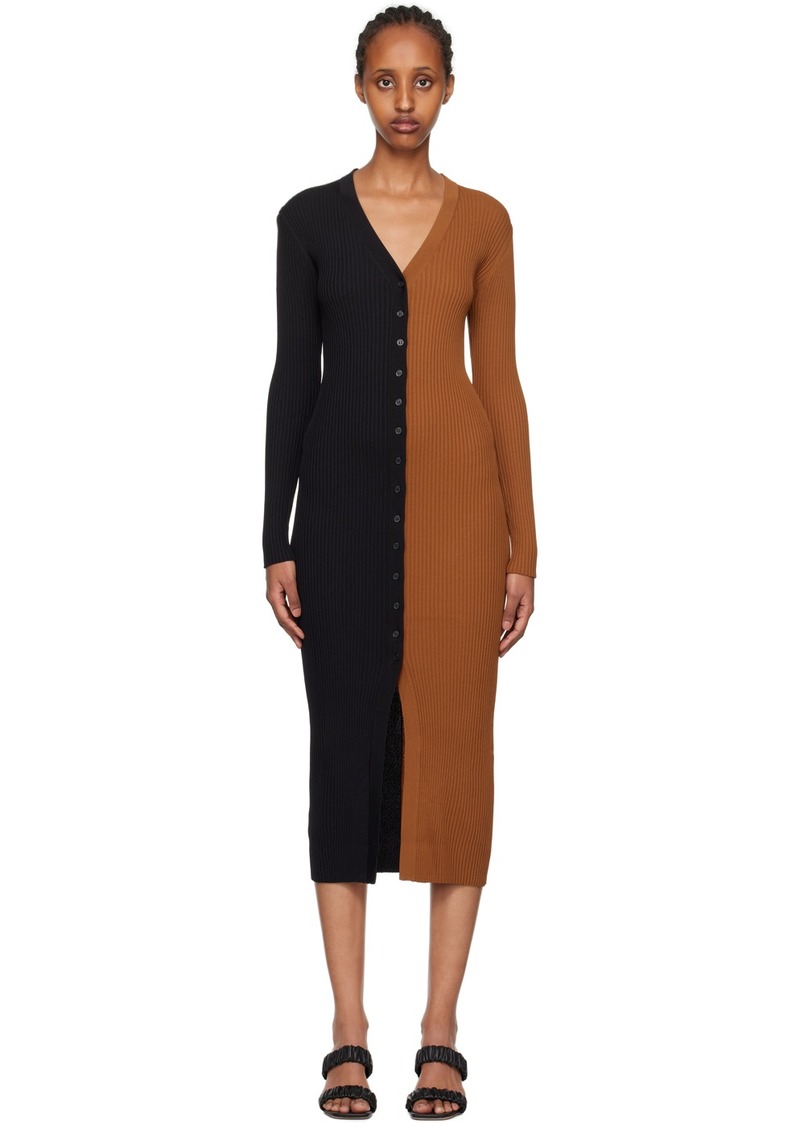 Staud Black & Tan Shoko Midi Dress