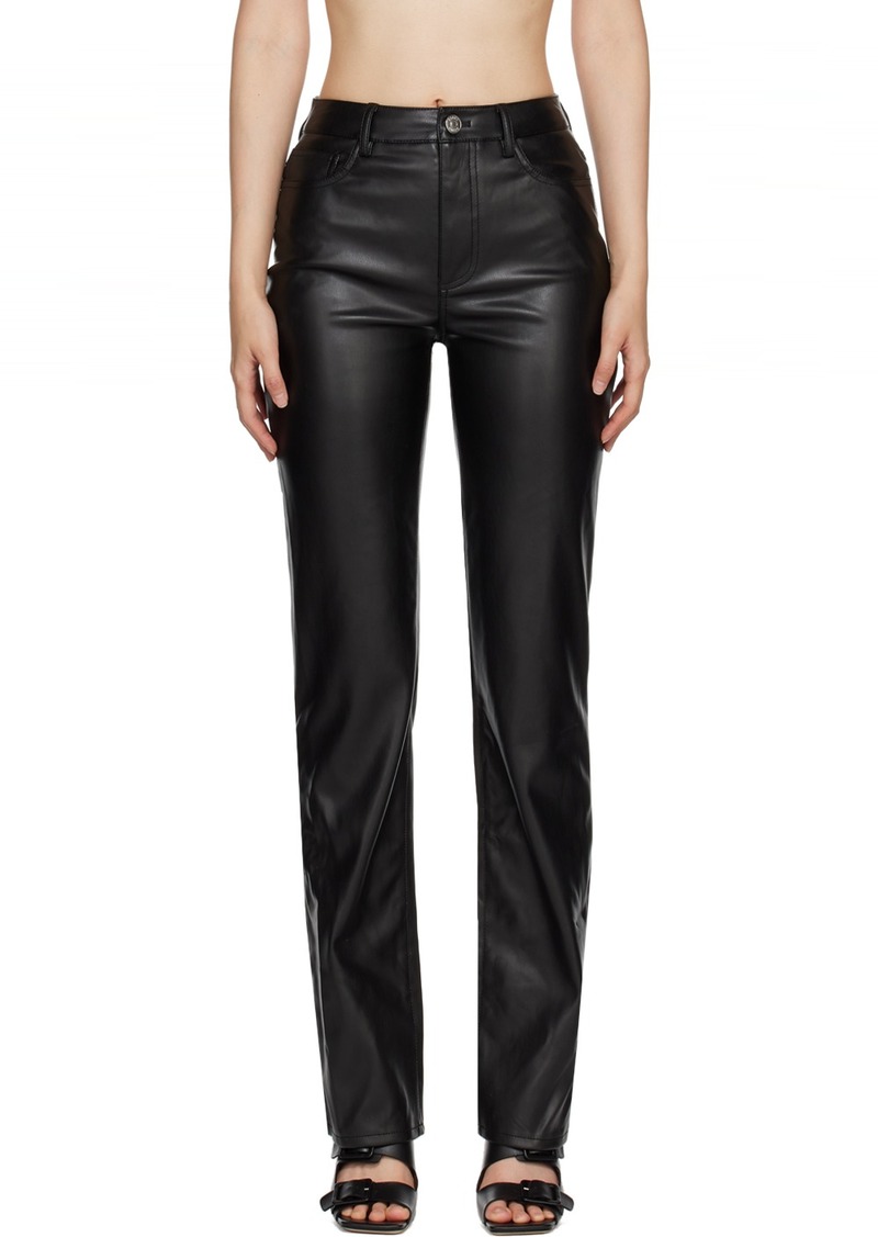 Staud Black Chisel Faux-Leather Trousers