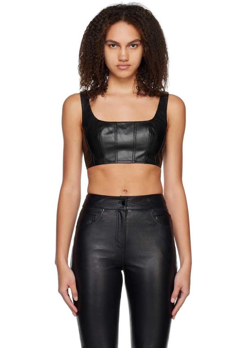 Staud Black Cropped Wells Faux-Leather Tank Top