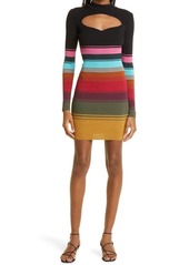 STAUD Clara Stripe Cutout Ribbed Long Sleeve Sweater Dress