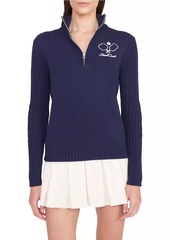 STAUD COURT Serve Rib-Knit Embroidered Sweater