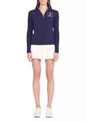 STAUD COURT Serve Rib-Knit Embroidered Sweater