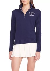 STAUD COURT Serve Rib-Knit Embroidered Sweater