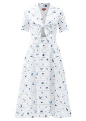 Staud Giorgiana Good Luck Pup-print linen-blend dress