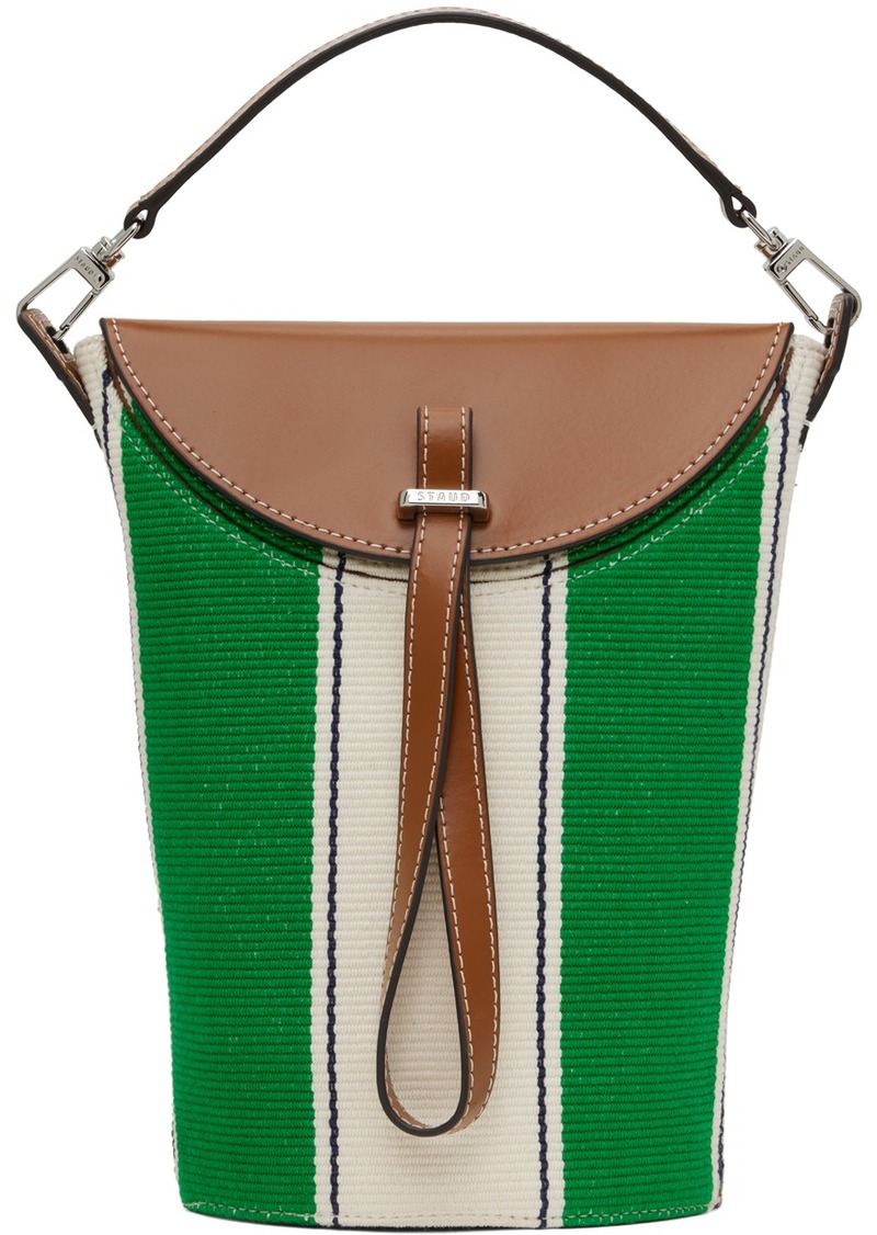 Staud Green & White Phoebe Convertible Bucket Bag