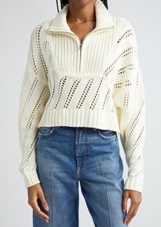 STAUD Hampton Mixed Stitch Half-Zip Cotton Blend Sweater