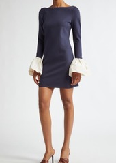 STAUD Hawthorne Contrast Cuff Long Sleeve Ponte Knit Sheath Minidress