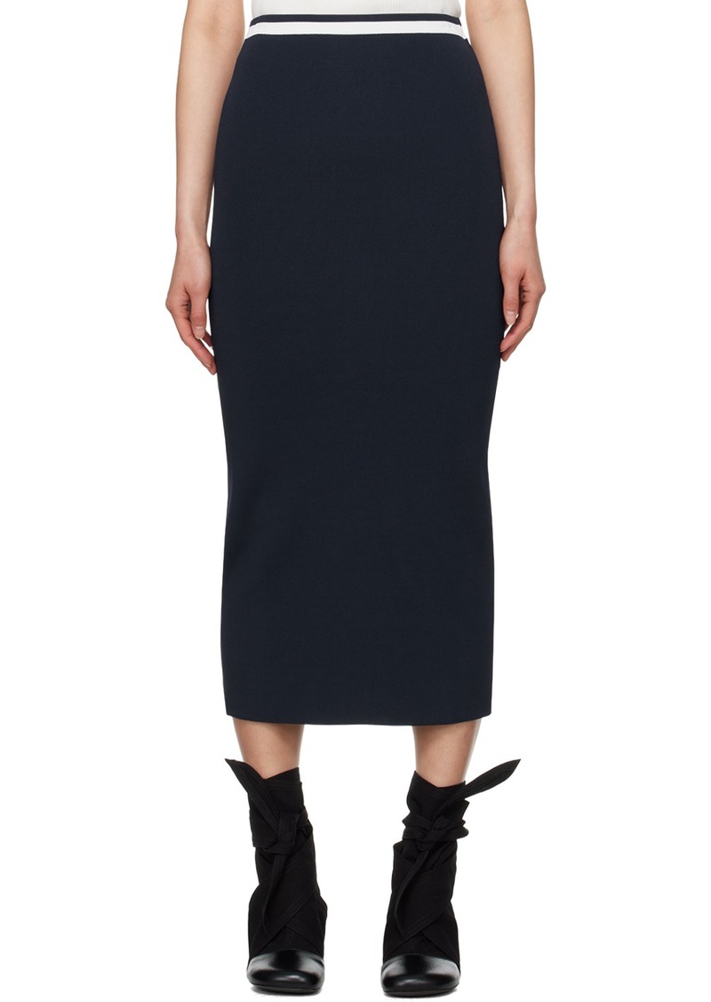 Staud Navy & White Karina Midi Skirt