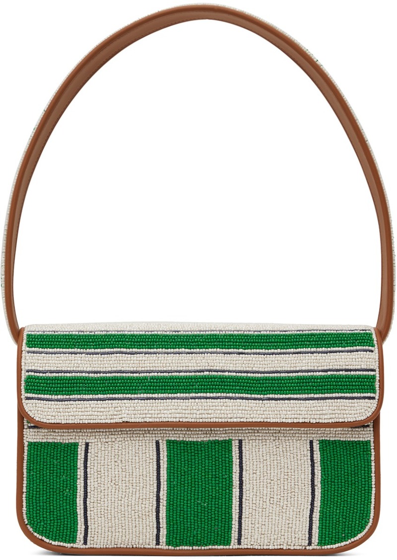 Staud Off-White & Green Tommy Beaded Bag