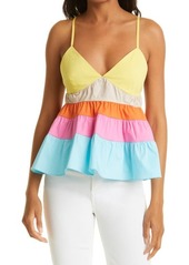 STAUD Olympia Colorblock Tiered Camisole in Turquoise Multi at Nordstrom