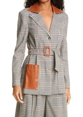STAUD Paprika Glen Plaid Belted Jacket with Faux Leather Trim at Nordstrom