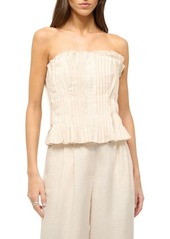 STAUD Parma Pleated Strapless Linen Top