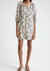 STAUD Print Long Sleeve Linen Shift Dress