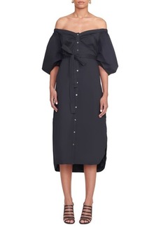 STAUD Reese Off the Shoulder Stretch Cotton Shirtdress