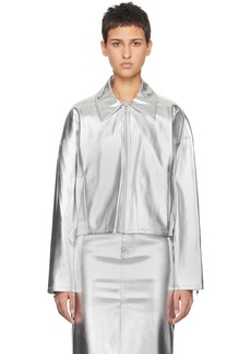 Staud Silver Lennox Faux-Leather Jacket