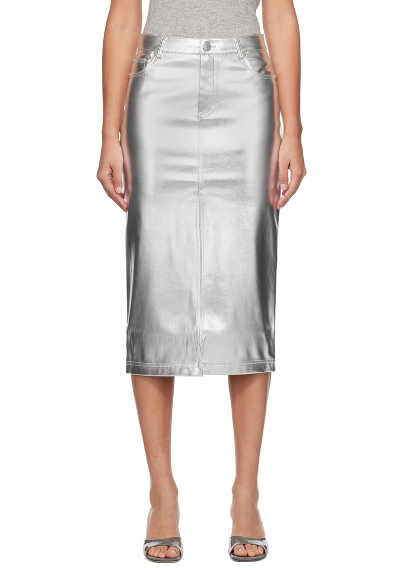 Staud Silver Oaklyn Faux-Leather Midi Skirt