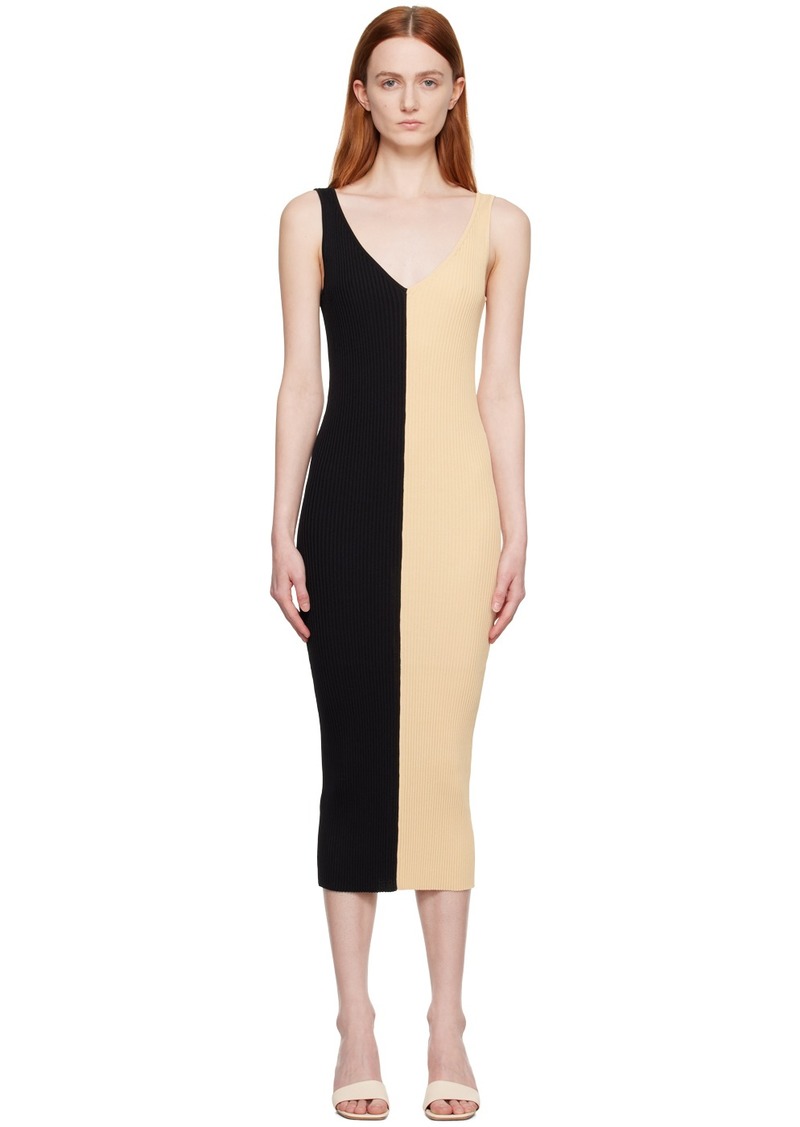 Staud Tan & Black Dana Midi Dress