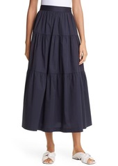 STAUD Tiered Stretch Cotton Maxi Skirt