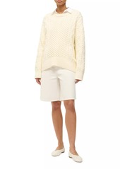 STAUD Tracy Cable-Knit Crewneck Sweater