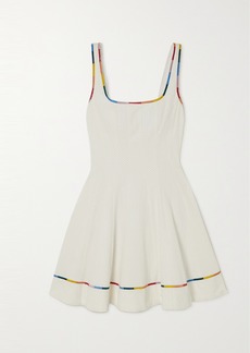 STAUD Wells Embroidered Perforated Swiss-dot Cotton-twill Mini Dress