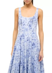 STAUD Wells Floral Cotton Midi-Dress