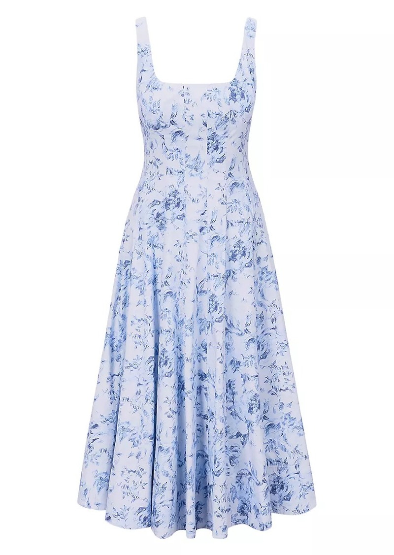 STAUD Wells Floral Cotton Midi-Dress