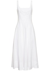 STAUD Wells Pleated Cotton Blend Midi Dress