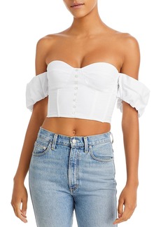 STAUD Womens Button up Off-the-shoulder Cropped