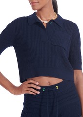 STAUD Blaine Cable Crop Polo in Navy at Nordstrom