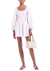 STAUD Bow Long Sleeve Minidress in White at Nordstrom