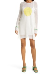 STAUD Maratea Crochet Cotton & Linen Blend Long Sleeve Tunic Dress in White at Nordstrom