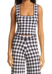 STAUD Trail Check Sleeveless Top in Navy at Nordstrom