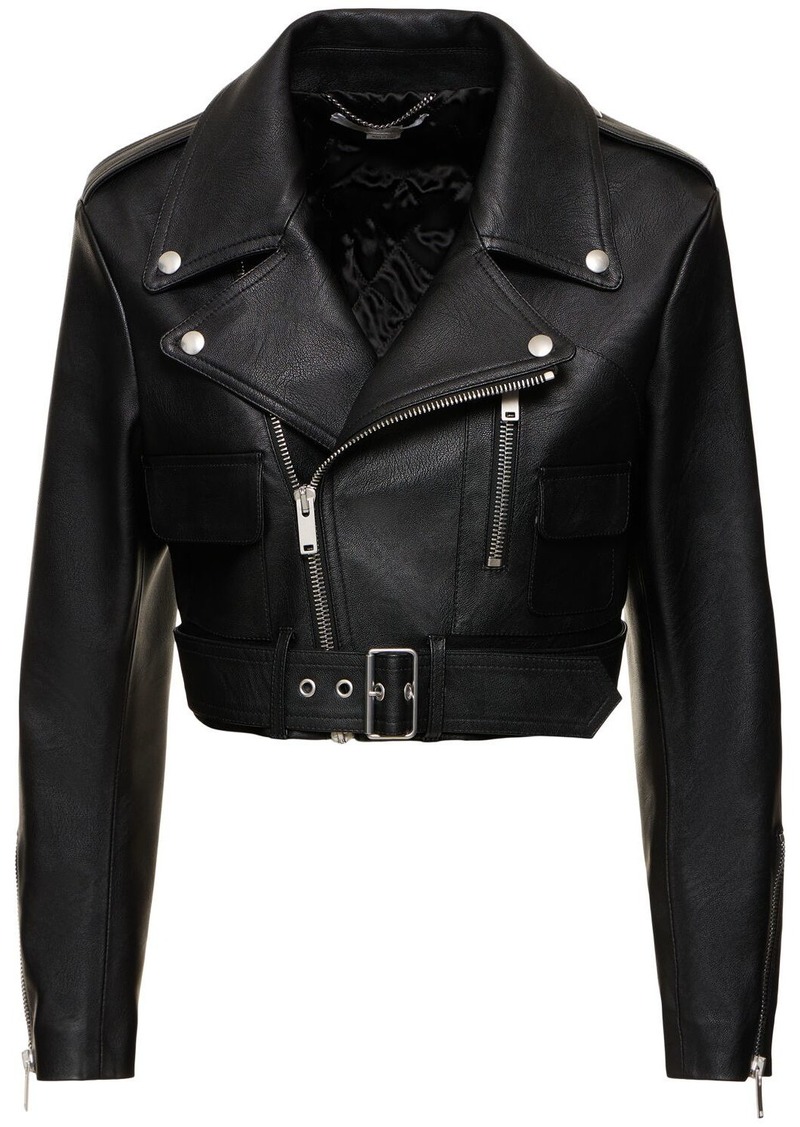 Stella McCartney Belted Faux Leather Cropped Biker Jacket