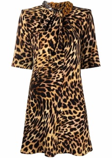 Stella McCartney chain-embellished neck leopard print dress