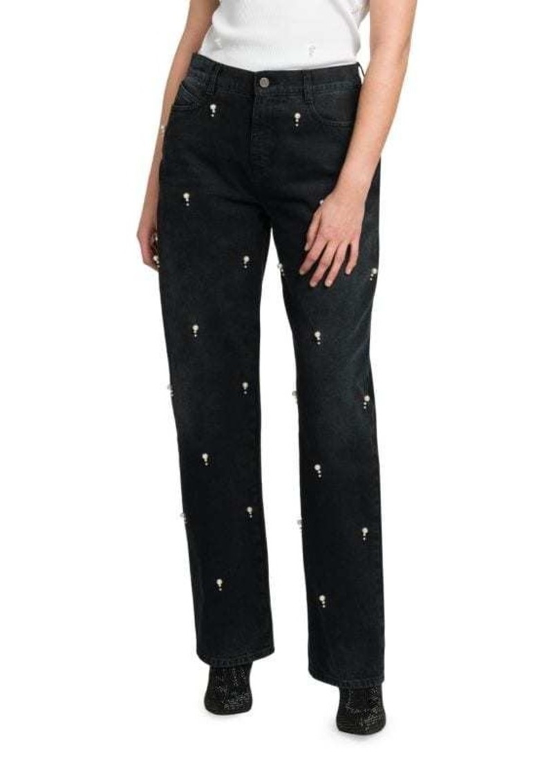 Stella McCartney Faux Pearl Embroidered Straight Leg Jeans