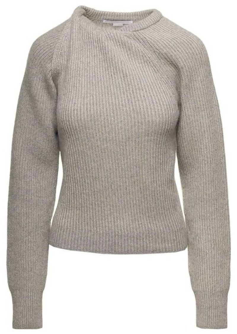 Stella McCartney Grey Ribbed Jumper with Knot Detail in Cashmere Blend Woman