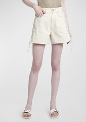 Stella McCartney High-Rise Laced Ecru Denim Shorts