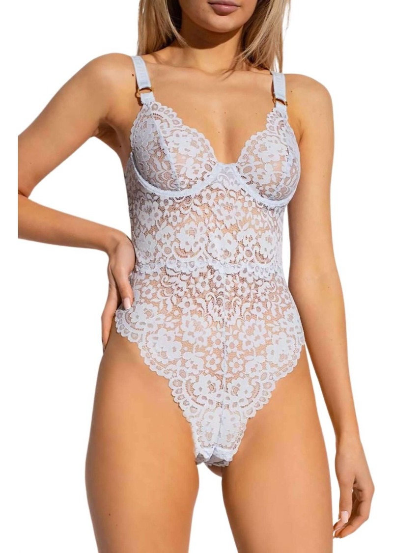 Stella McCartney Lace Flounce Bodysuit In Pale Blue